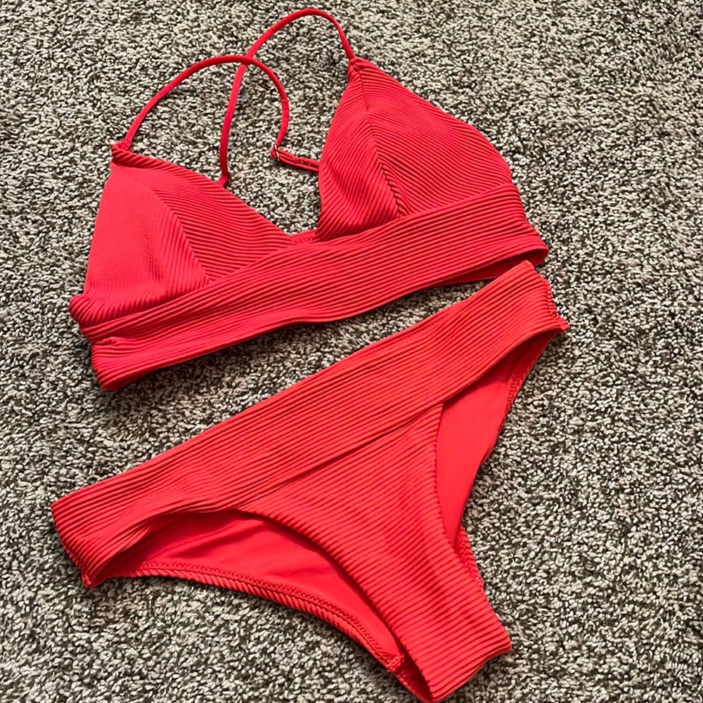 Red Bikini Ribbed Material Small